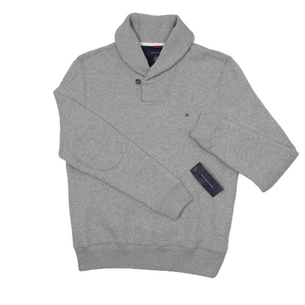 NEW Tommy Hilfiger Sweatshirt! L or XL Gray Fisherman Style With Button Neck
